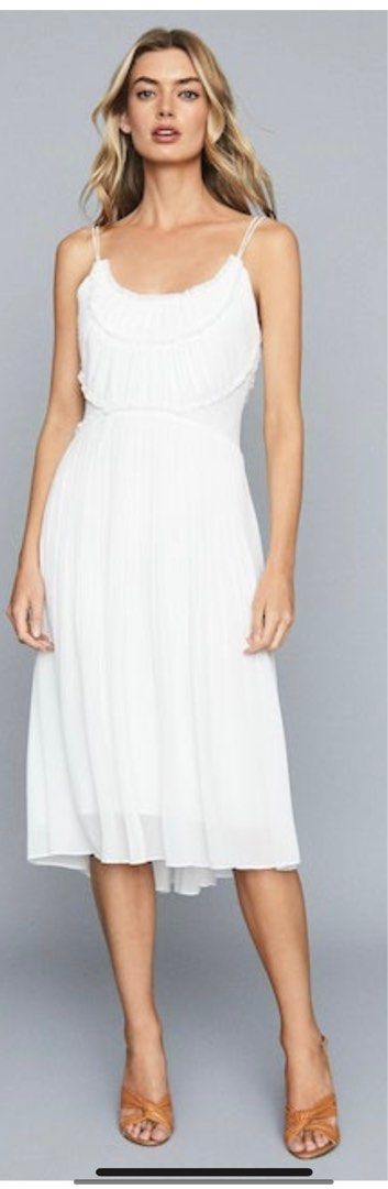 White pleated chiffon outlet dress