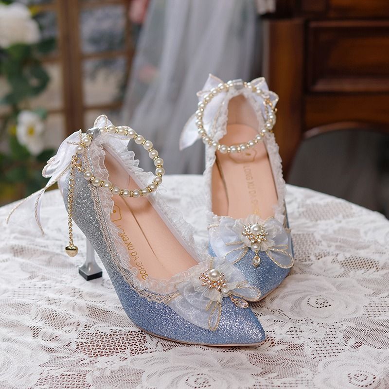 Second hand Nearly New Lolita Blue Shiny High Heels