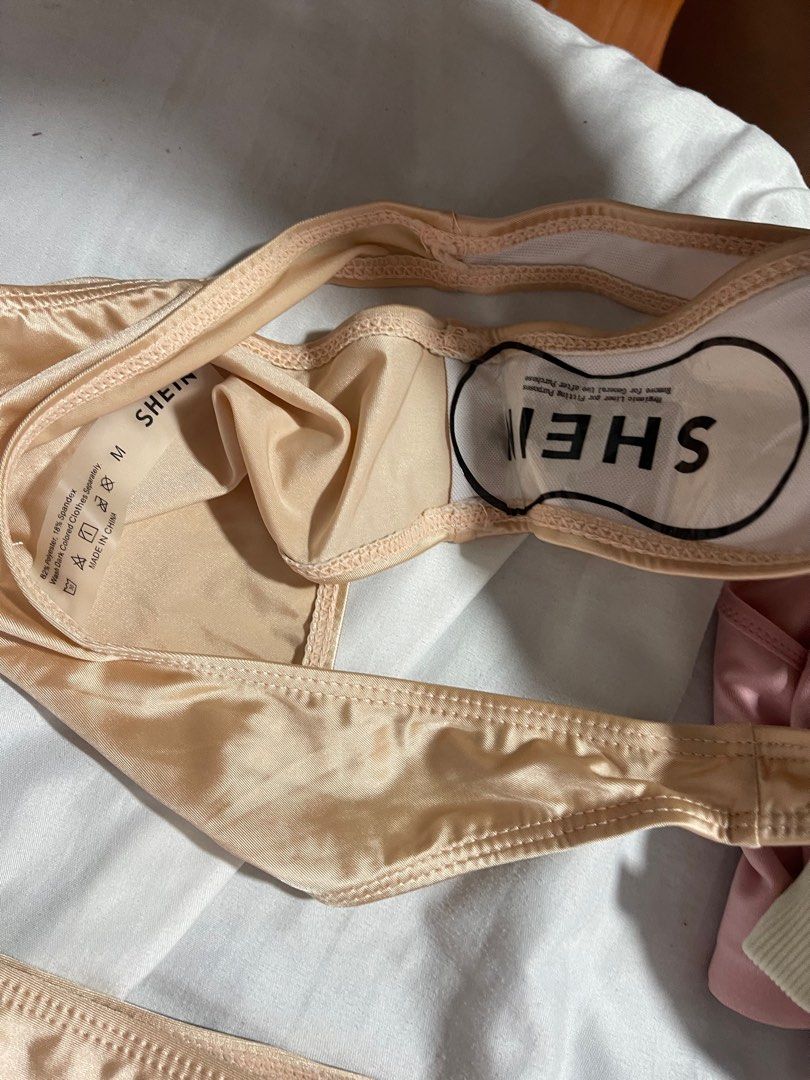 Shein nude light gold metallic rare swimwear two piece bikini set on