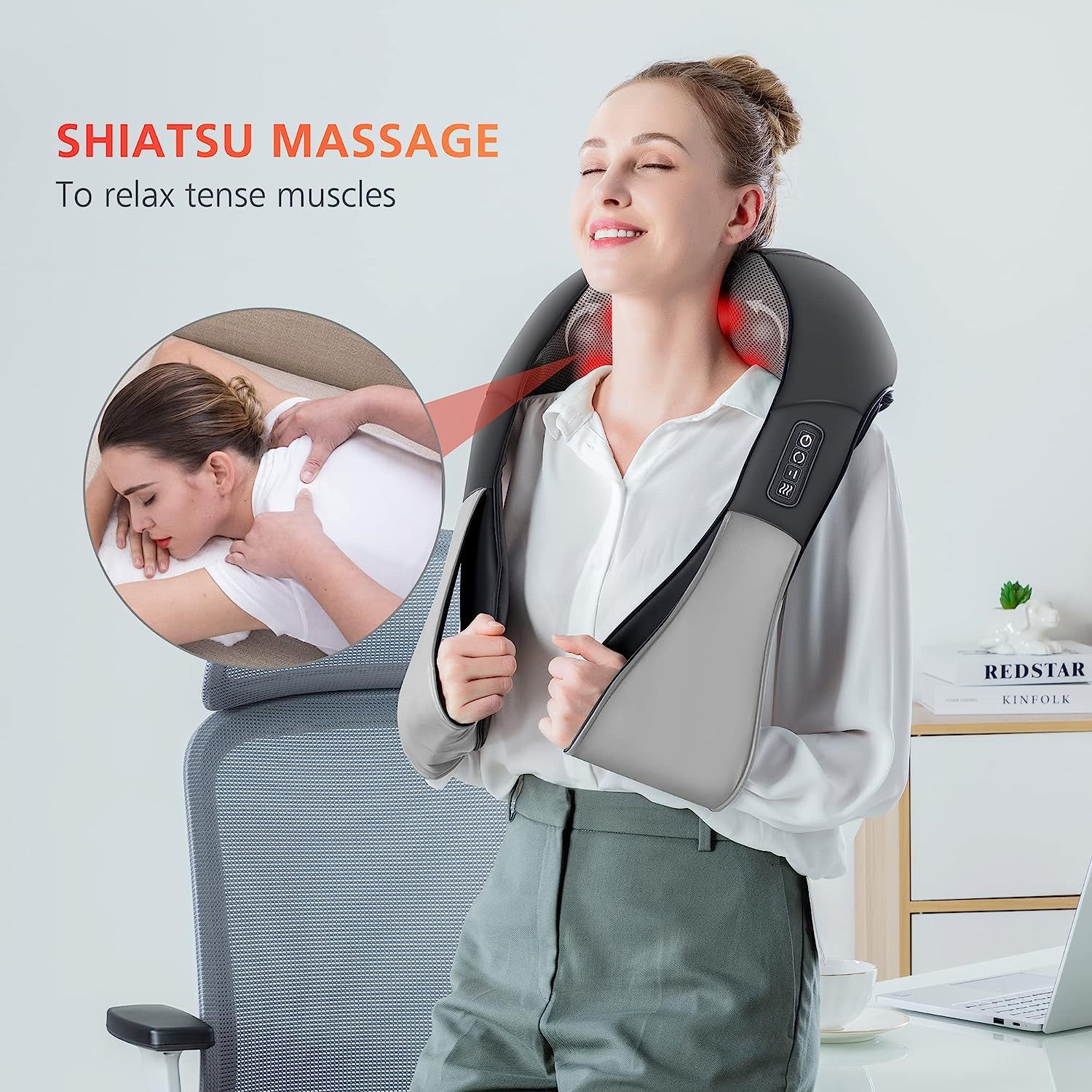 Snailax Shiatsu Back Neck and Shoulder Massager with Heat - Deep Kneading  Pillow Massager for Neck Shoulder Lower Back Foot Muscle, Electric Body  Massager for Car, Home, Office use, Ideal Gift, Health