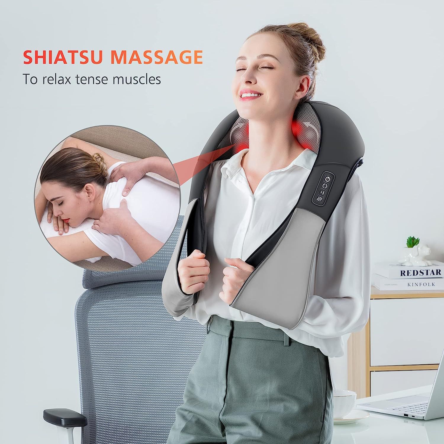 Snailax Shiatsu Neck Back Massager - Kneading Massage Pillow with Heat, Electric Pillow Massager for Shoulders,Cervical, Lower Back Best Gifts for