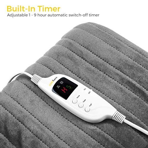 Cosi Home Heated Throw Electric Blanket Extra Large Heated Blanket Machine Washable Fleece with Digital Remote Timer and 9 Heat Settings Grey