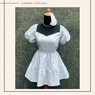 SUMMER ICON linen white backless mini dress bali