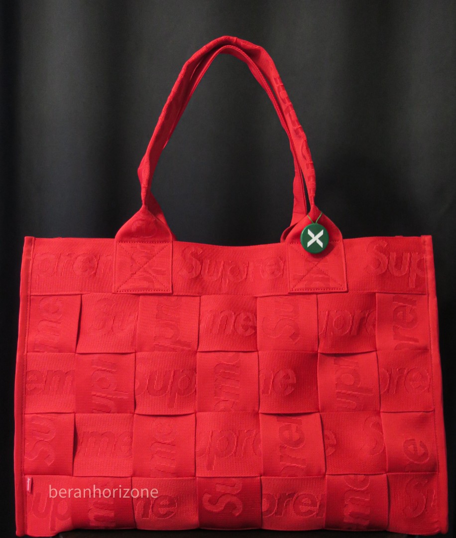 SUPREME WOVEN LARGE TOTE BAG RED, Luxury, Bags & Wallets on Carousell