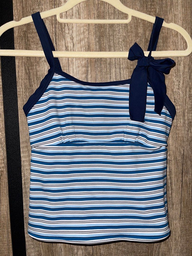 Tank top camisole swimwear stripe navy blue surf baju pantai summer ...