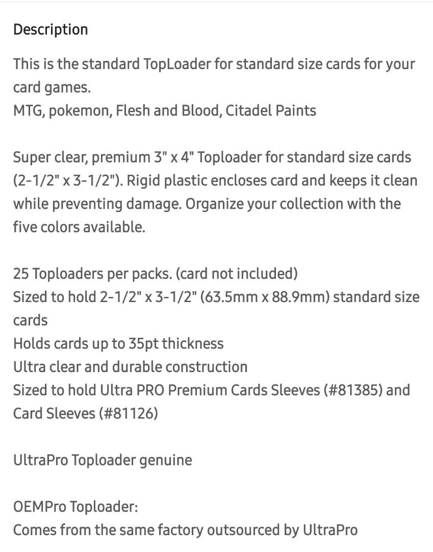 Ultra Pro Top loader 3" x 4" Ultra Clear Border, Hobbies & Toys, Toys