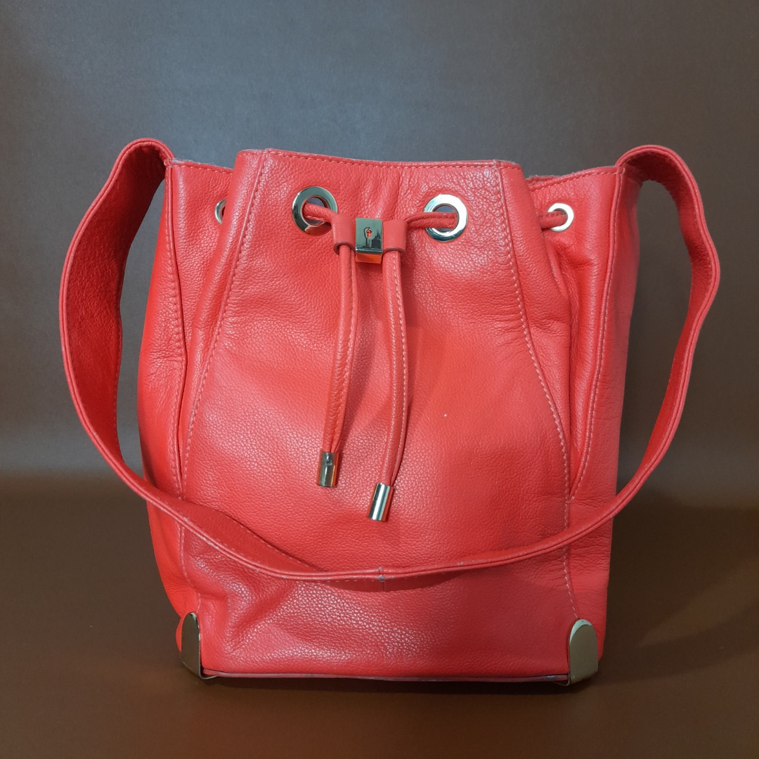 Vince Camuto Red Leather Bucket Shoulder Bag on Carousell