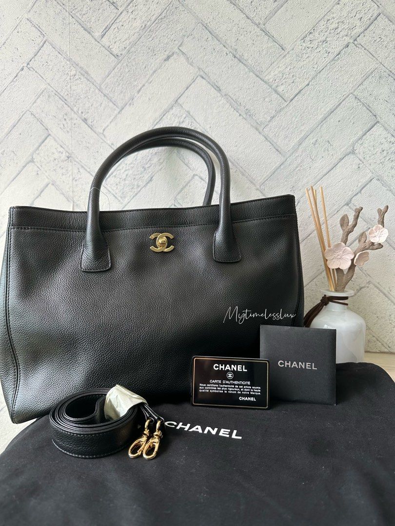 Vintage Chanel Executive Cerf Tote Shoulder Bag in Black Caviar
