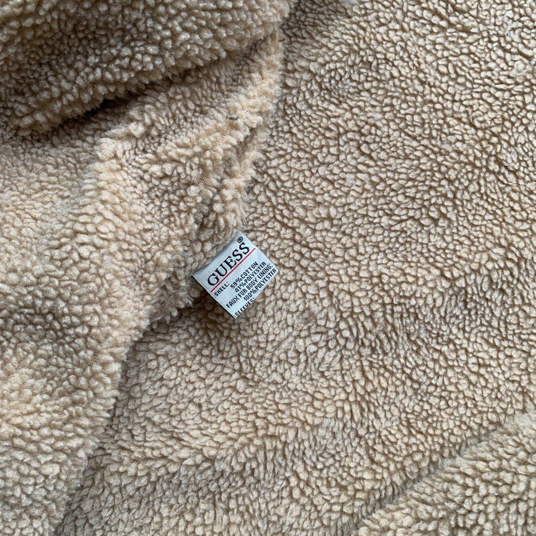 Vintage Guess Faux Leather Jacket Sherpa Lined on Carousell