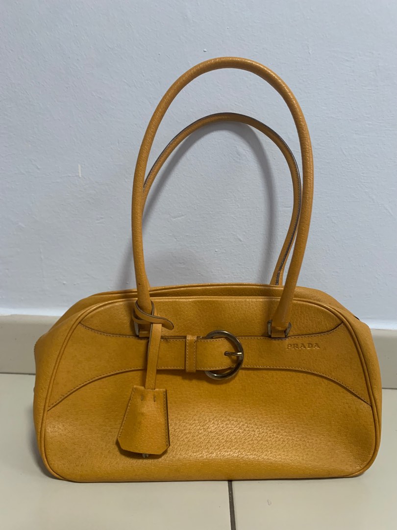 Prada, Bags, Prada Bowling Mustard Yellow Leather Shoulderbag