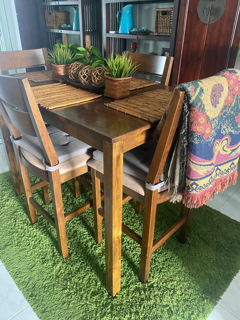 Wood high dining table set, Furniture & Home Living, Furniture, Tables