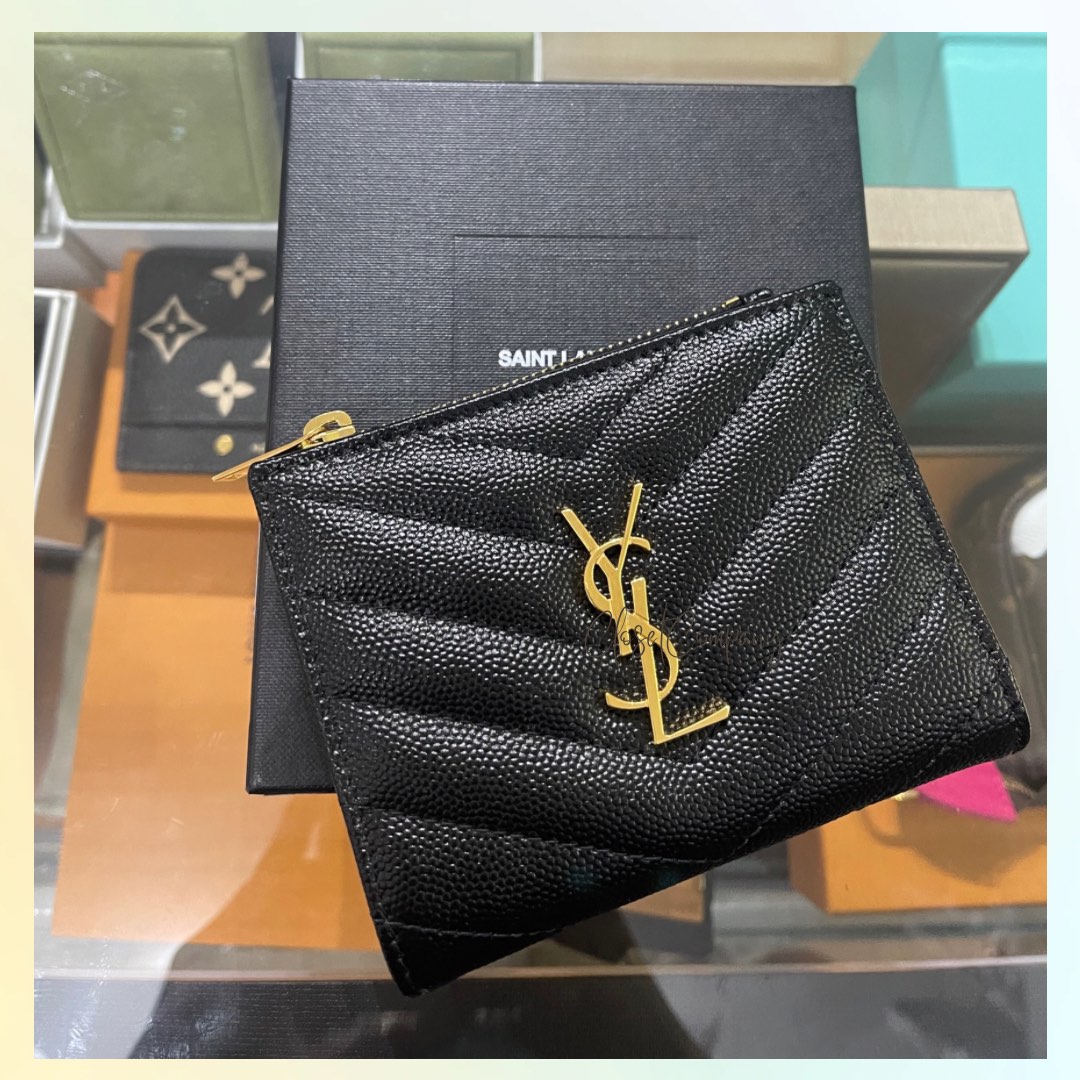 YSL Compact Bifold Wallet Black Gold Hardware on Carousell