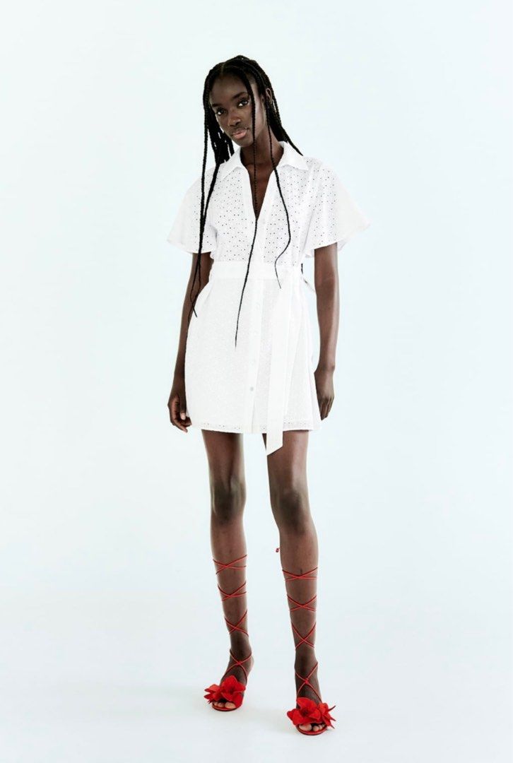 Zara White Shirt V-Neck Cut Out Embroidered Cotton Summer Dress, Women's  Fashion, Dresses & Sets, Dresses on Carousell