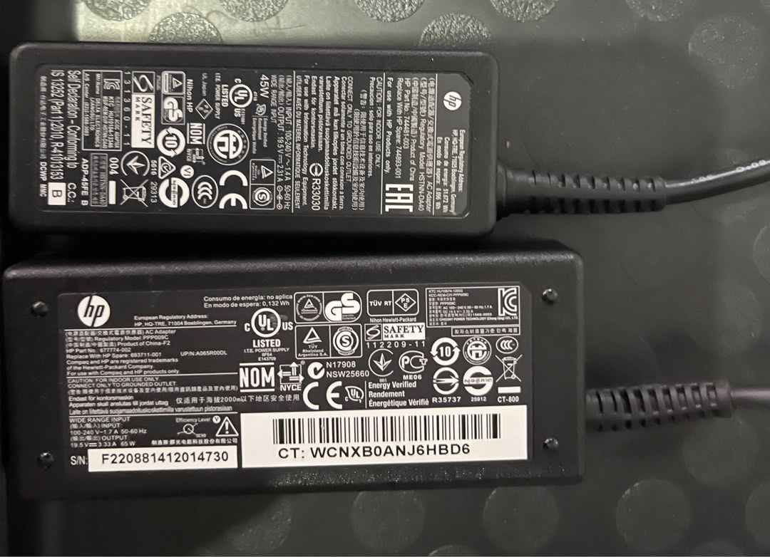 100 working original HP 45w/65w chargers (black /blue tip) chargers