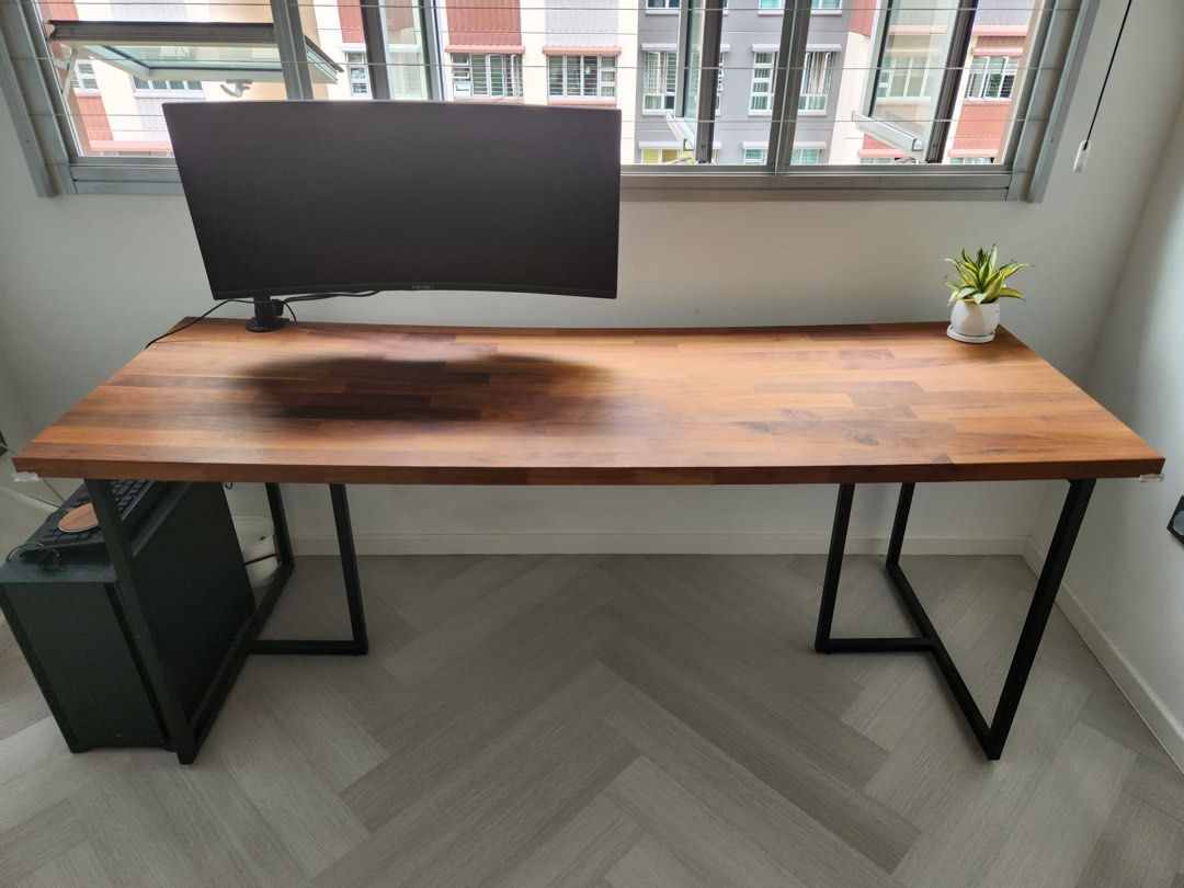 1.8m Walnut Color Solid Wood Office Study Computer Table Top w Black