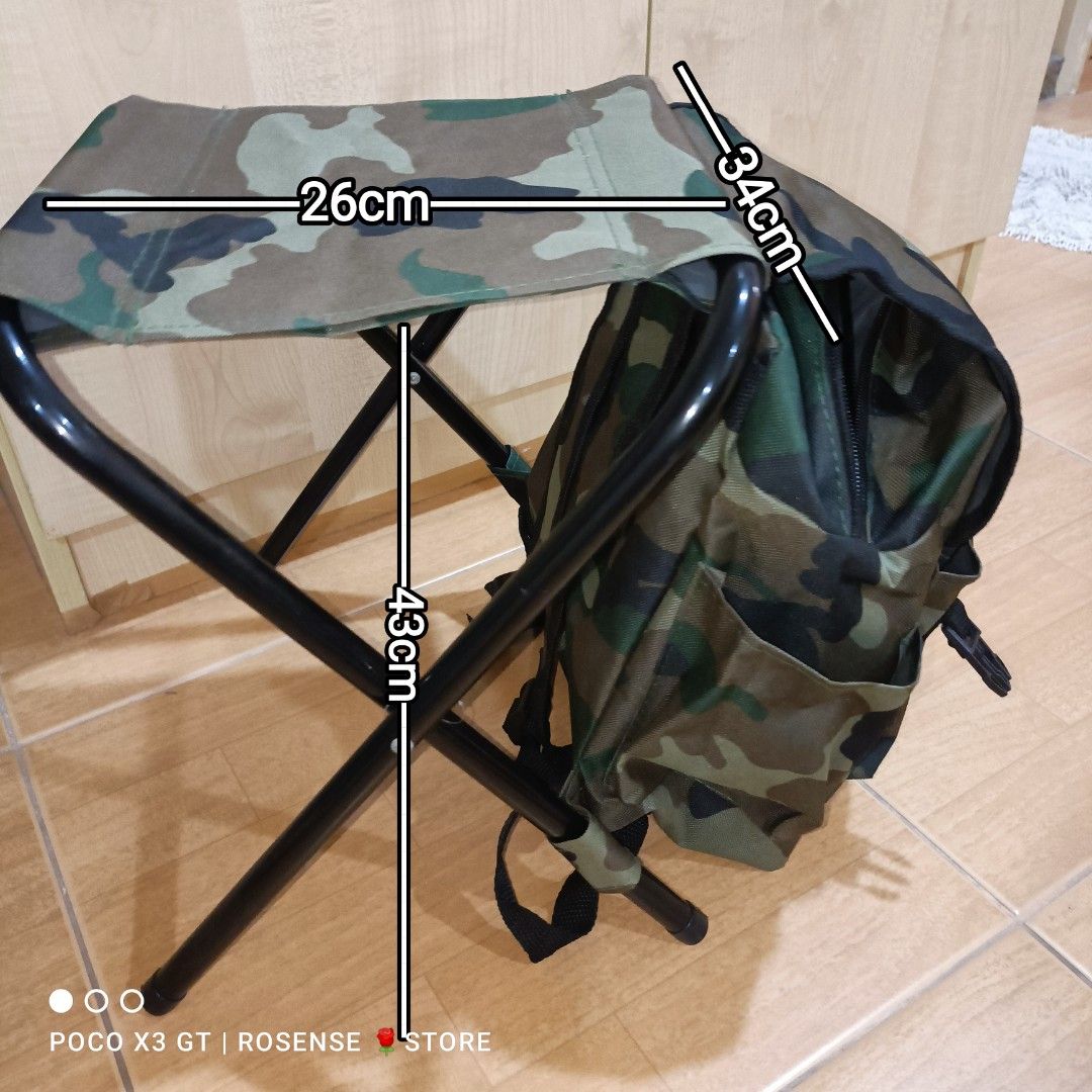 2 in 1 Foldable Backpack Bag Stool chair seat portable outdoor fishing  camping hiking kids adults use, Sports Equipment, Hiking & Camping on  Carousell