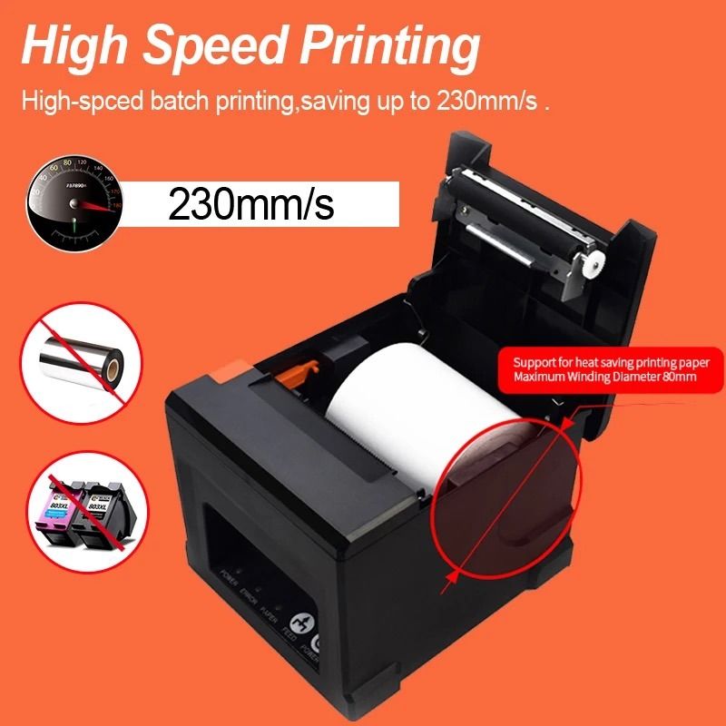 80mm Thermal Receipt Printer Machine Automatic Cutter Restaurant