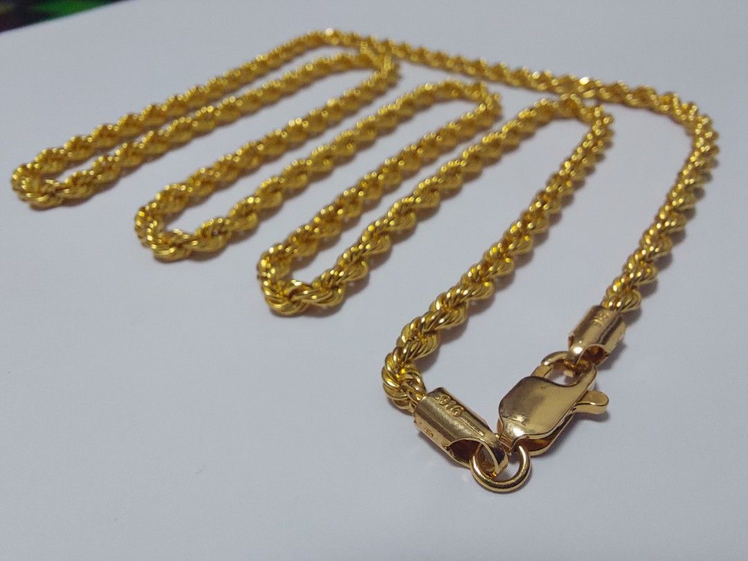 916 Gold 3mm rope chain Necklace 10.6gm 59.4cm