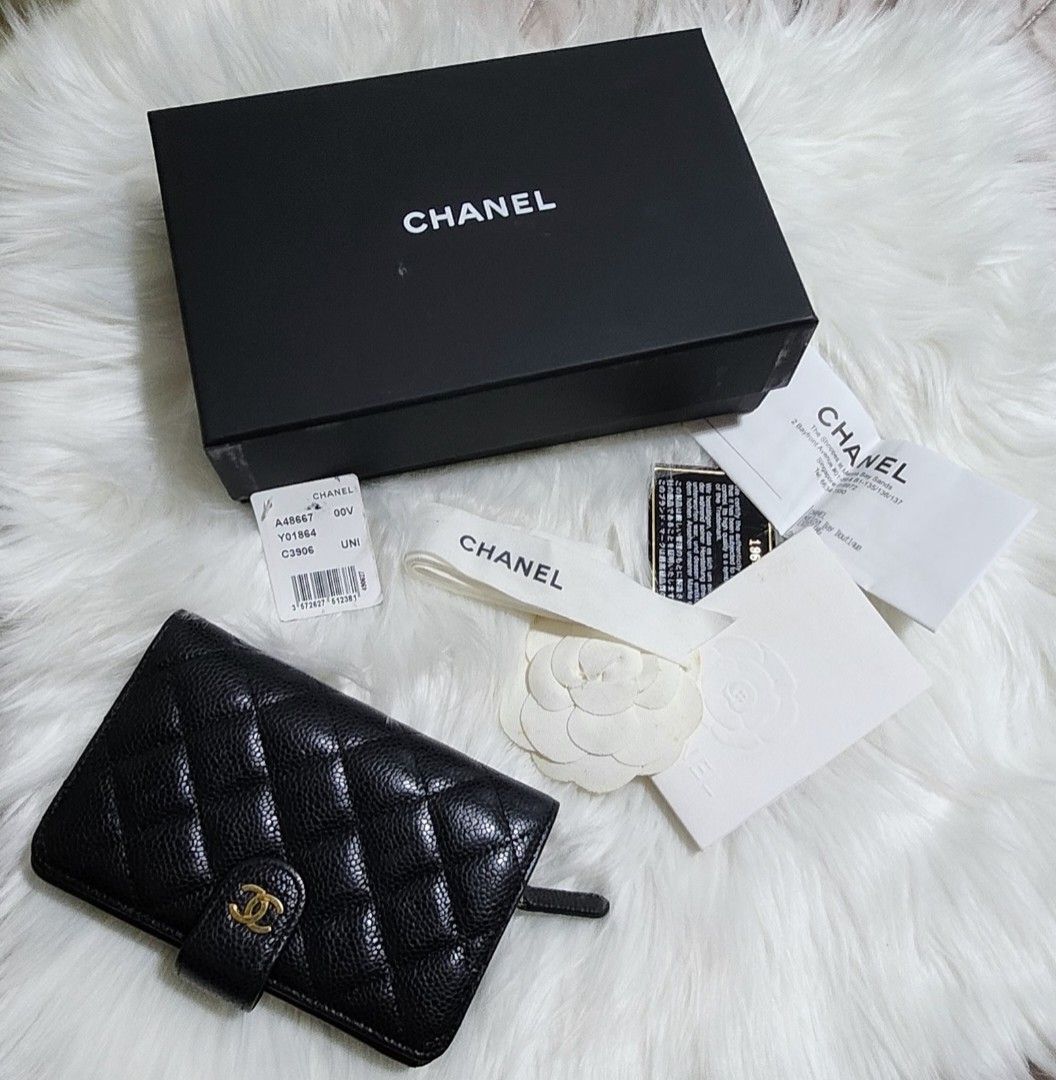 CHANEL CLASSIC LONG WALLET BLACK CAVIAR GHW, Luxury, Bags