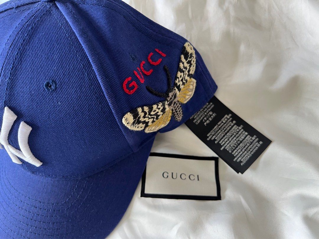 Gucci NY Yankees Embroidered Butterfly Baseball Cap Blue Men's - 400 - US