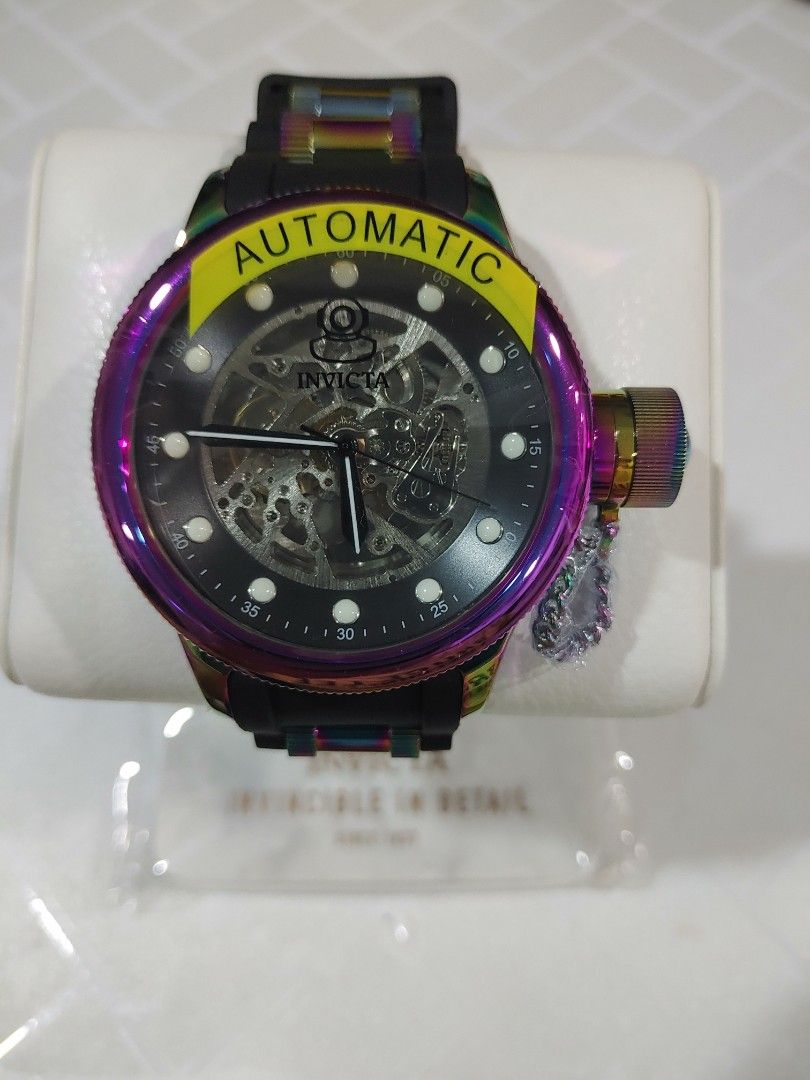 Authentic Rare Invicta Russian Men s Watch Diver Automatic Black and Iridescent Strap SS Case