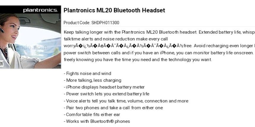 Bluetooth Headset Plantronics ML20