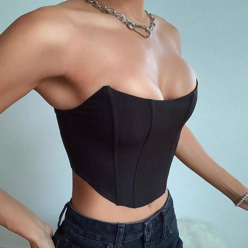 Sultry Black Strapless Top - Satin Top - Bustier Crop Top - Lulus