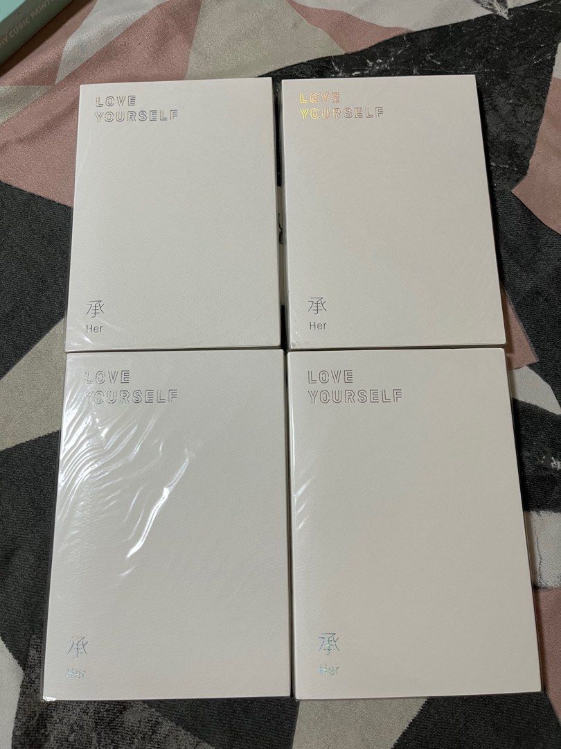 [BTS Album] LOVE YOUSELF HER (Category: CDs & DVDs) located in Apalit. Submitted by jamelabi (Listing ID 1239207062, Image 1). Description: BTS LOVE YOUSELF HER L - available O - SOLD V - available E - available Price: - 300 each version ✨ Complete inclusions except random PC ✨ Each album has a plactic cover. Condition is like new. Opened just to get the ramdom PC. .