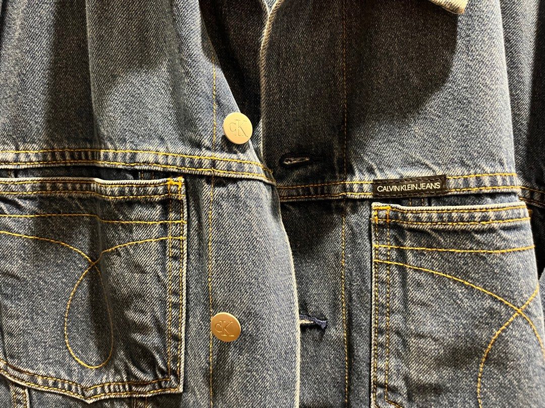 Calvin klein yellow denim jacket clearance