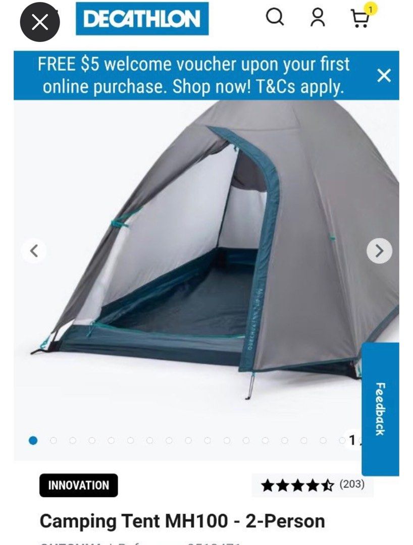 Camping tent /quechua camping tent MH100, Sports Equipment, Hiking & Camping  on Carousell