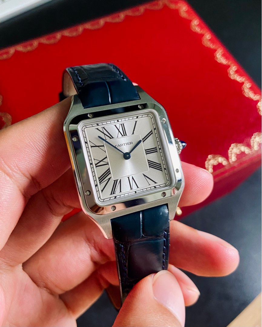 Cartier SANTOS DUMONT WATCH LARGE MODEL QUARTZ MOVEMENT STEEL LEATHER