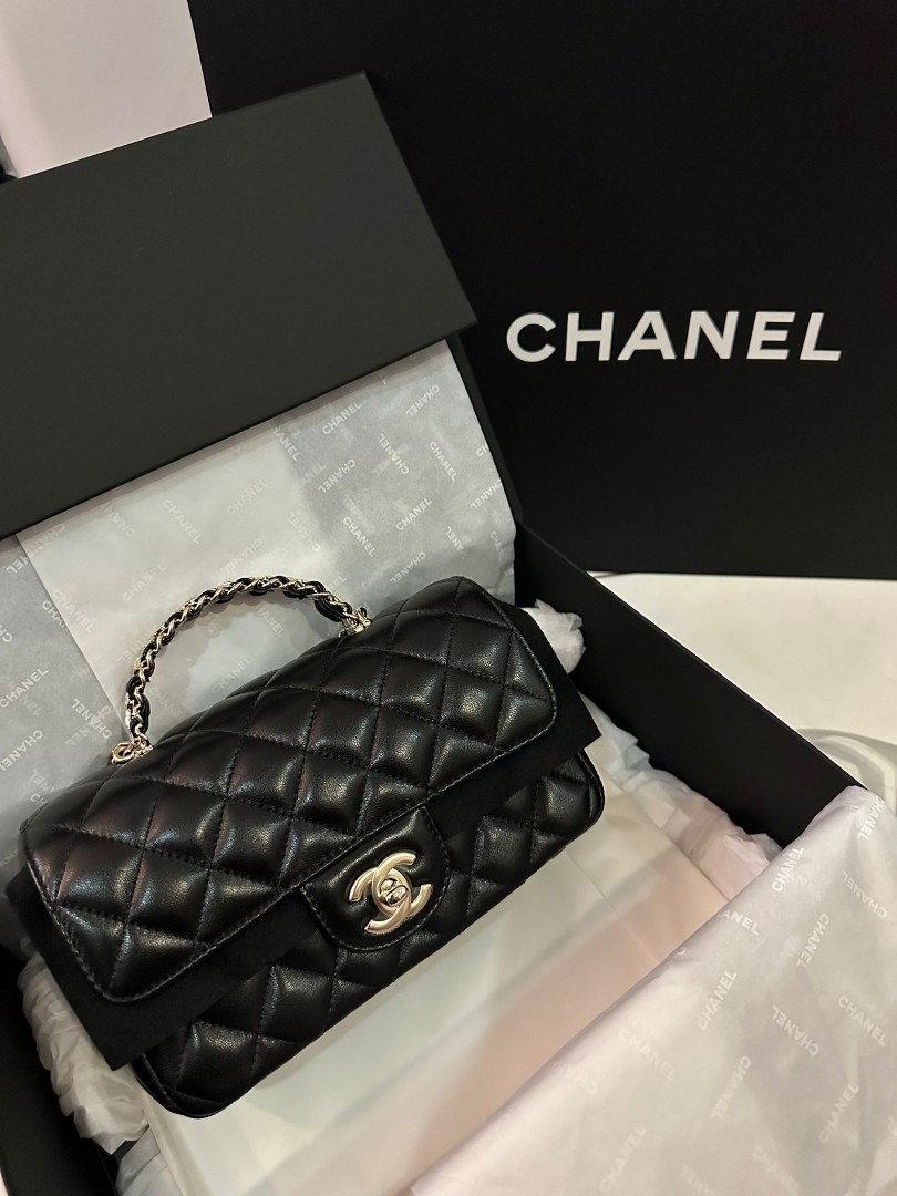 Chanel 23A mini flap bag crystal handle, Luxury, Bags & Wallets on