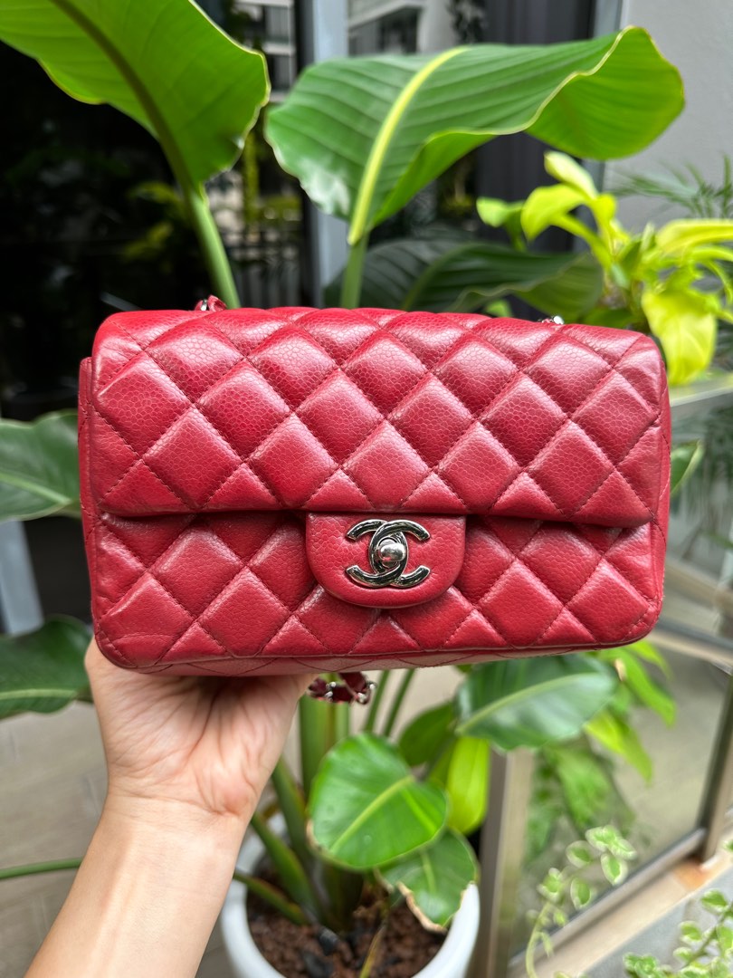 Chanel Mini Rectangular classic flap in deep red caviar and SHW, Luxury ...