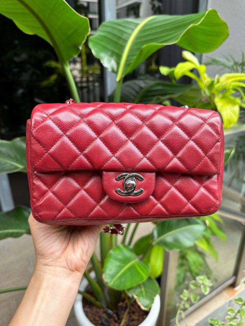 Chanel Mini Rectangular classic flap in deep red caviar and SHW