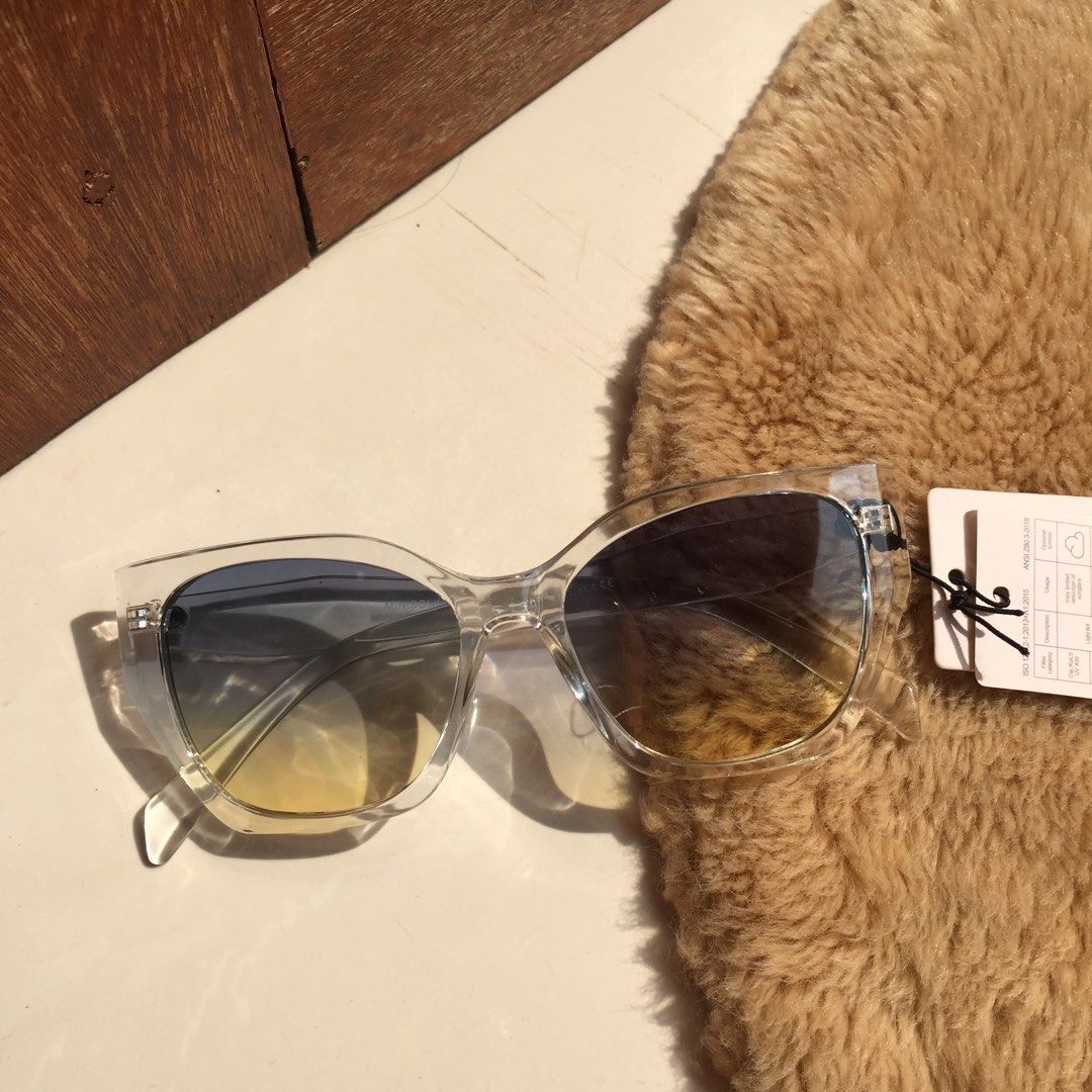 Clear Ombre Green Asymmetrical Sunglasses yellow blue ombre lens ...