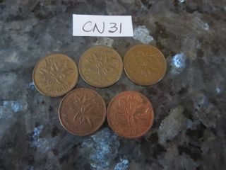 CN31: Canada Vintage Coins 1 Cent 1969 , Bronze Coin, Queen Elizabeth II, 5 pcs.., needs cleaning