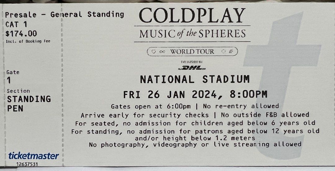 Coldplay tickets (26th Jan 2024), Tickets & Vouchers, Event Tickets on