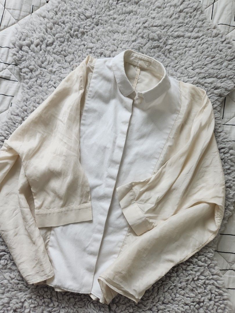 COS cream silk shirt with contrast poplin panel