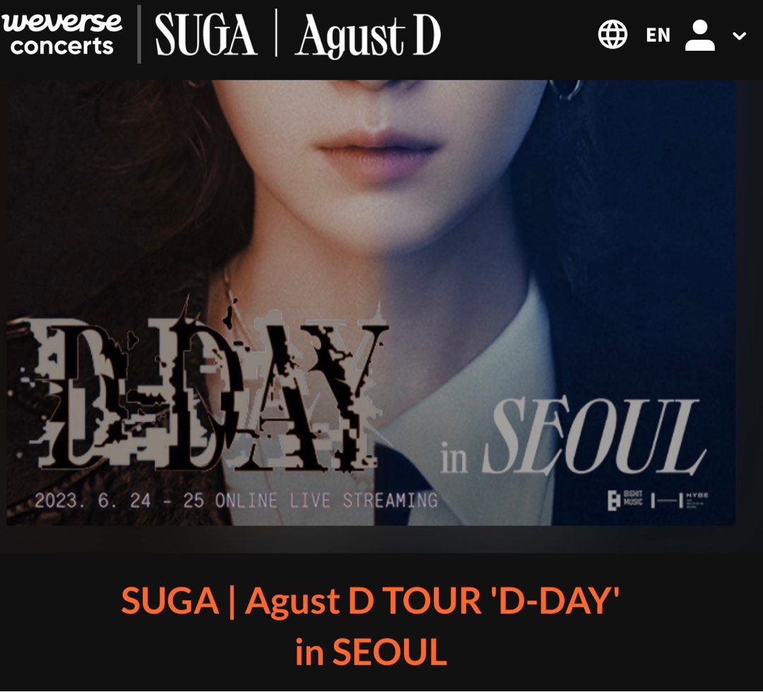 DDAY Suga Concert in Seoul online 24-25, Tickets & Vouchers, Event