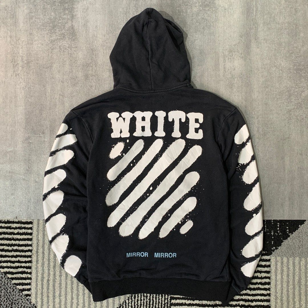 Diagonal Brush Off White Zipper Hoodie Second Thrift Fesyen