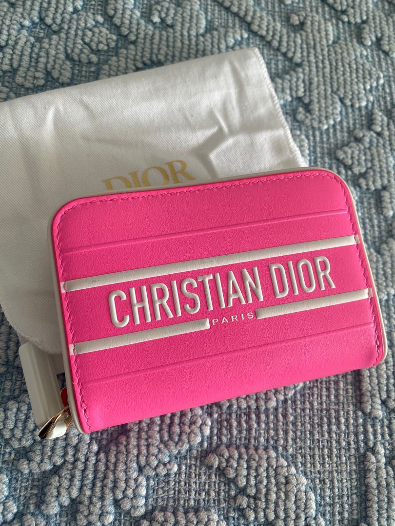 CHRISTIAN DIOR Small Vibe Voyageur Calfskin Leather Card Holder Blue