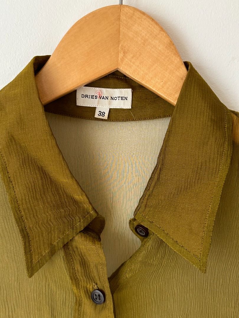 Dries Van Noten Sheer Shirt (Category: Blouses) located in Manila. Submitted by ia____ (Listing ID 1239212479, Image 3). Description: - RFS: Decluttering but also this piece doesn’t fit me anymore :( - ₱2,000 + SF - Bought it from Ersatz - Please note that there’s a button missing - MOP: Bank transfer (Unionbank) or Gcash - Delivery courier thru Grab or Lalamove c/o buyer (around Metro Manila only).