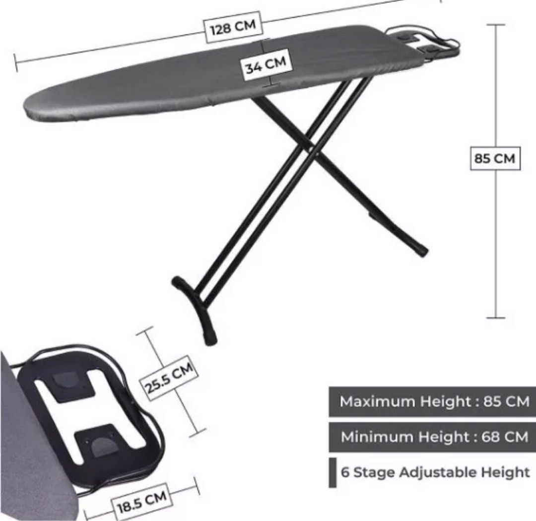 Extra Wide Heat Proof Adjustable Height Ironing Stand/Folding Ironing Board with Steam Iron Rest