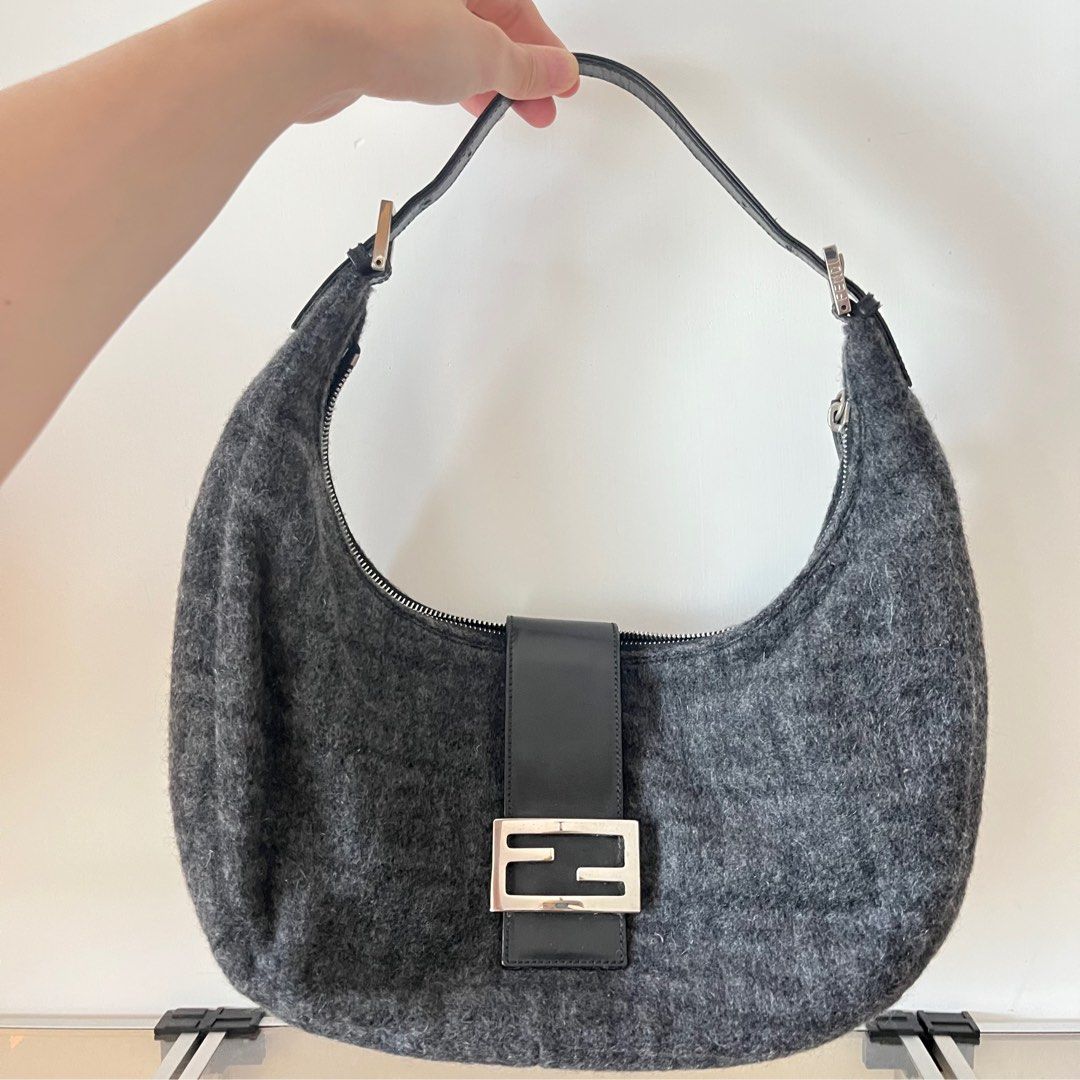 Fendi classic vintage FF logo zucca hobo grey monogram tote shoulder bag V18