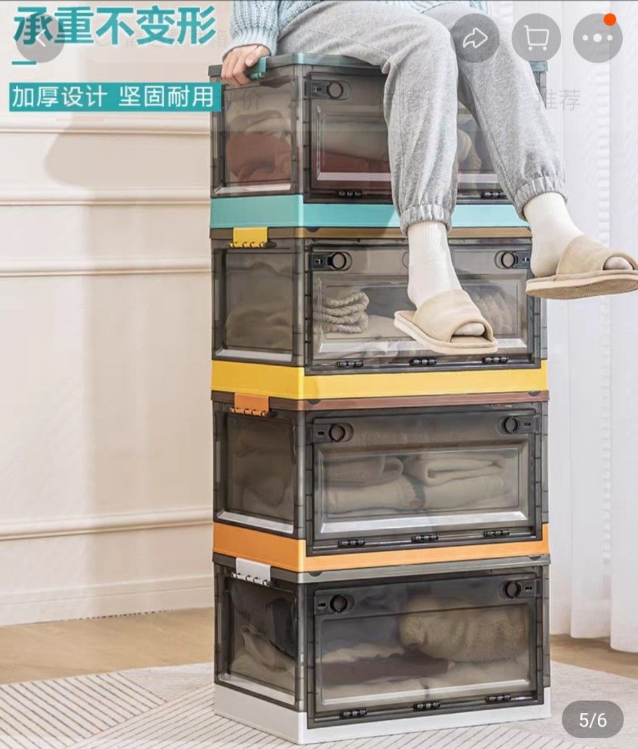 Foldable & Stackable plastic storage boxes (Category: Storage Boxes & Baskets) located in Singapore. Submitted by desiree03 (Listing ID 1239258463, Image 1). Description: Foldable when not use, stackable and with 4 wheels at the bottom Can open from top or front and back (with latches) Brand new and last pc 39 x 29.5 x 25 cm - $12.90 no box.
