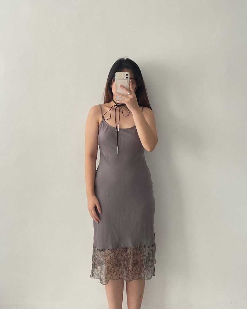 Gray Brown Midi Dress, Women's Fashion, Dresses & Sets, Dresses on Carousell