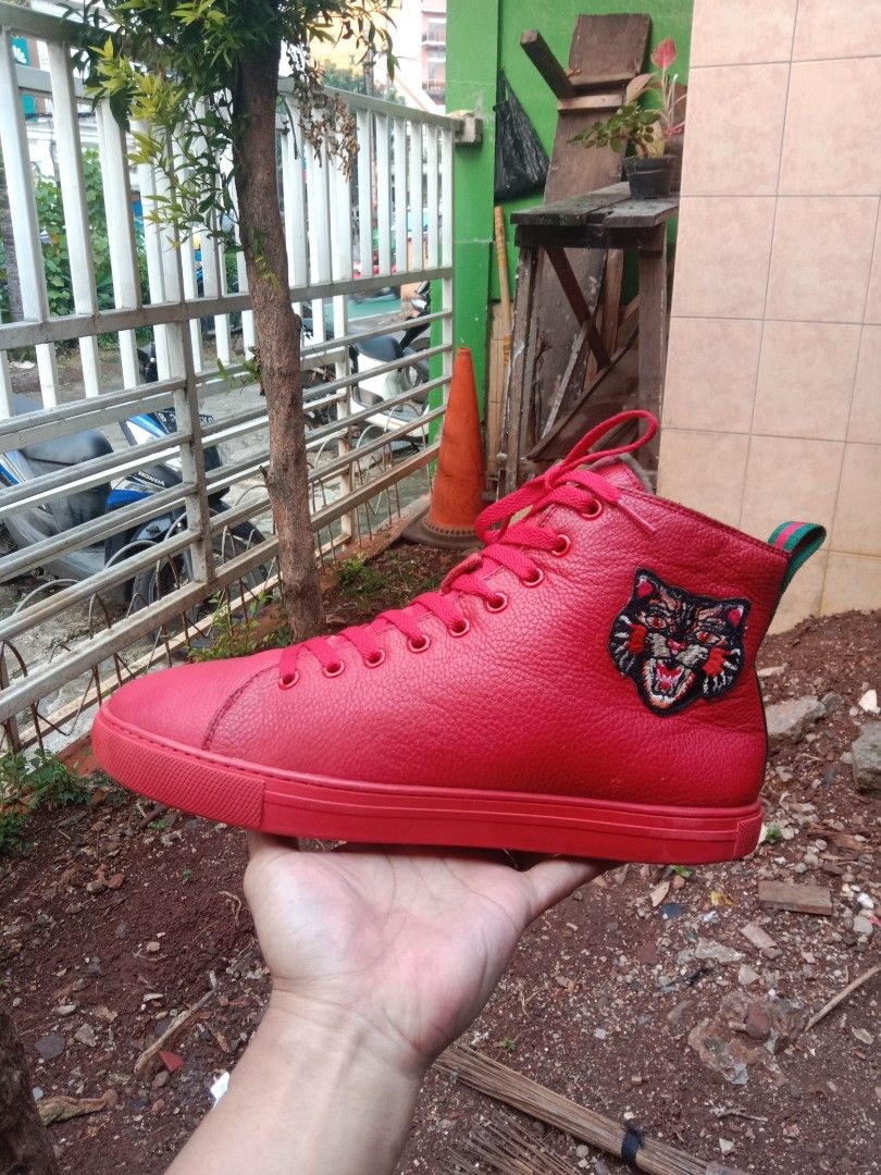 Gucci tiger sneakers red leather on Carousell