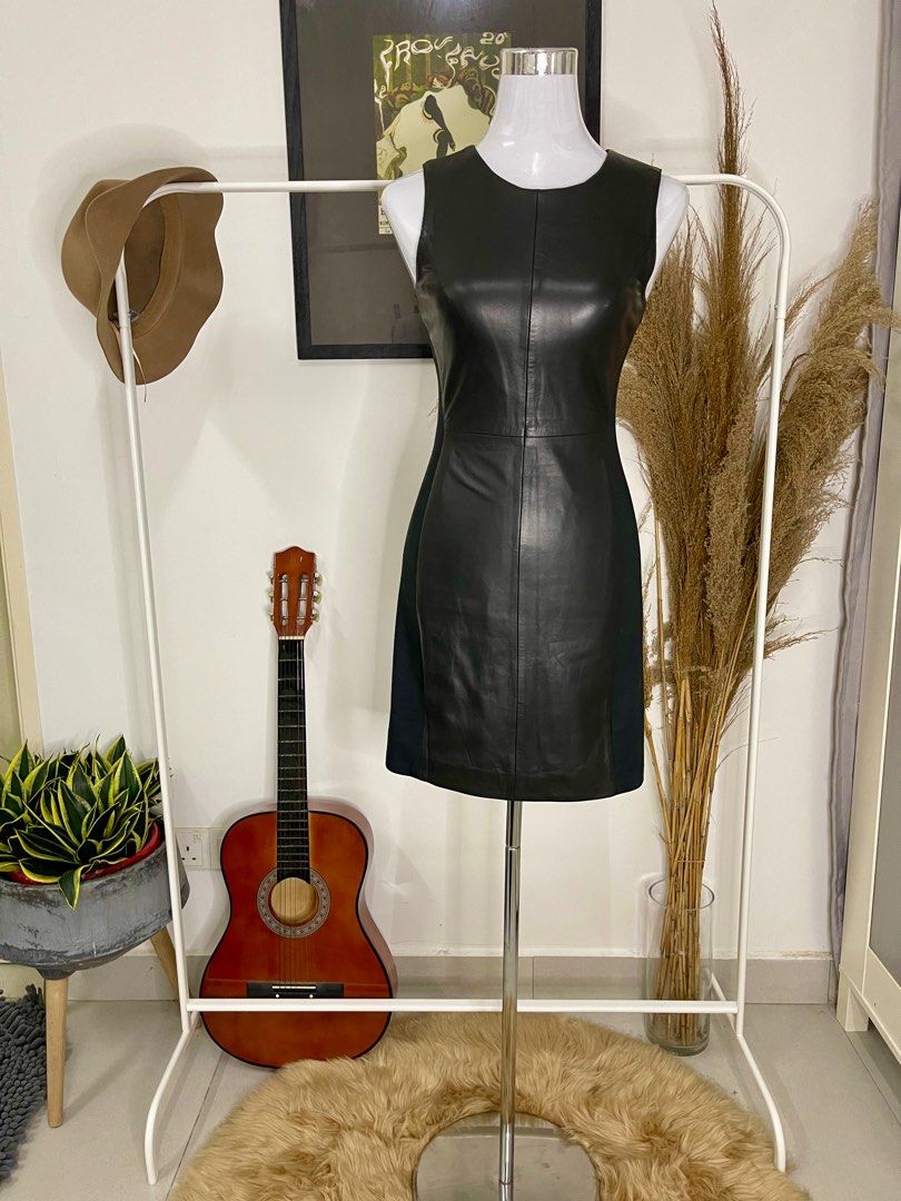 H M short leather black dress Women s Fashion Dresses Sets Dresses on Carousell