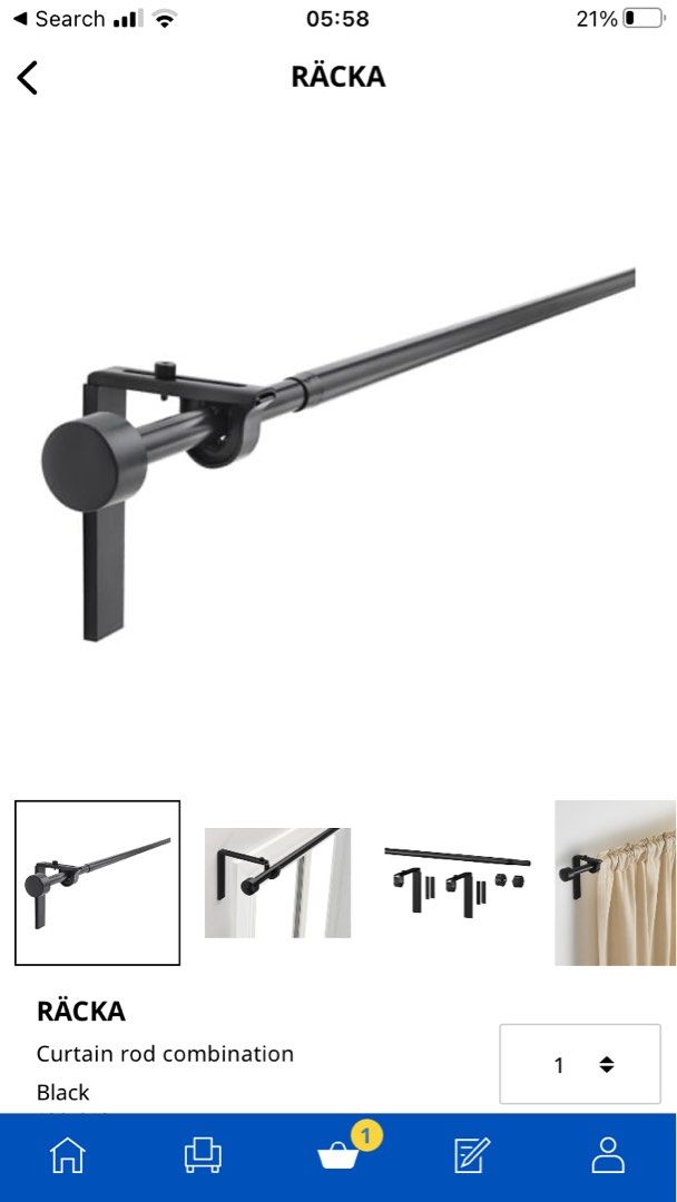 IKEA Curtain Set BETYDLIG RAFFIG RACKA Black Colour, Furniture & Home