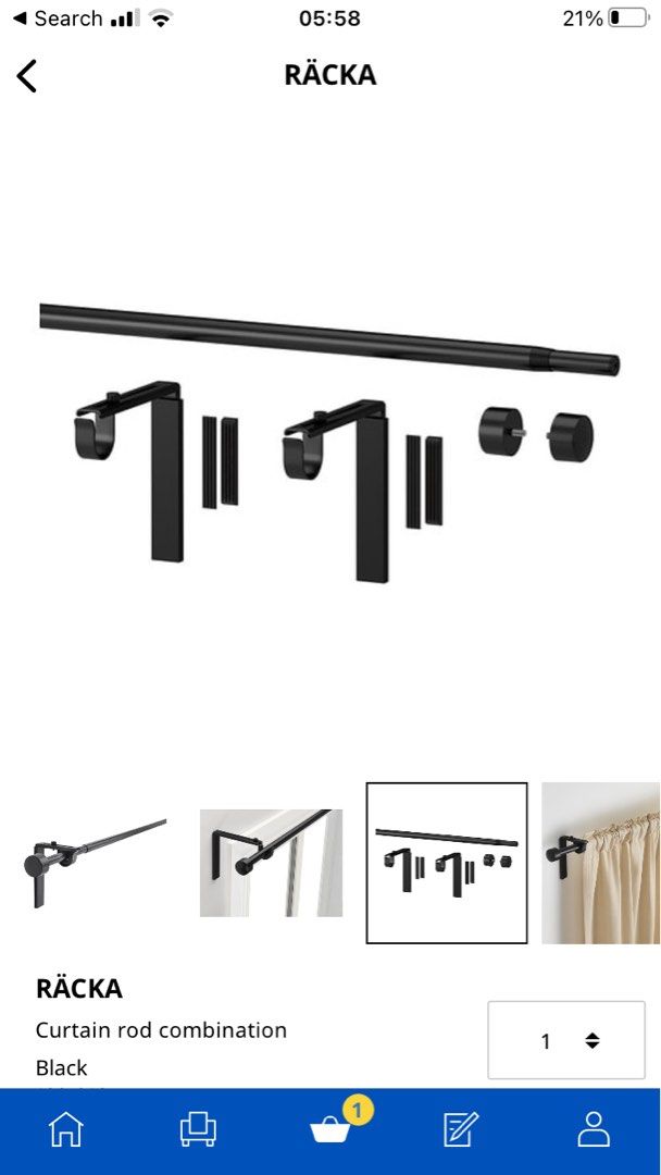 IKEA Curtain Set BETYDLIG RAFFIG RACKA Black Colour, Furniture & Home